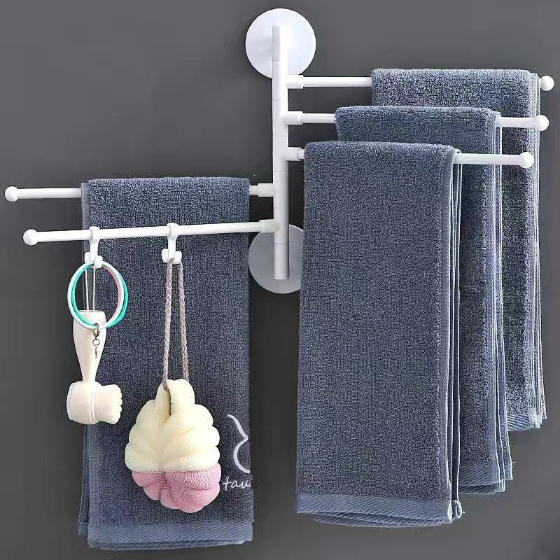 Rack de toallas sin agujeros giratorios varilla de toallas estante de ropa multicapa de baño varilla colgante rack de toallas de baño