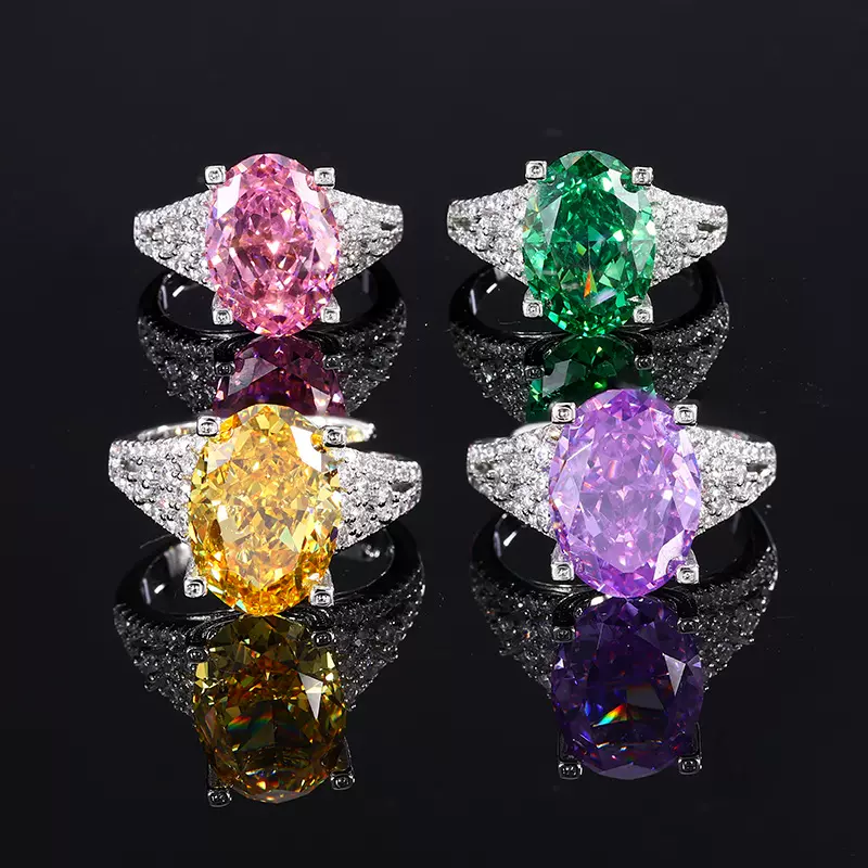 2024新款庄生生珠宝铜底镀金高碳钻冰花切鸽子蛋铜镶戒指女10*14