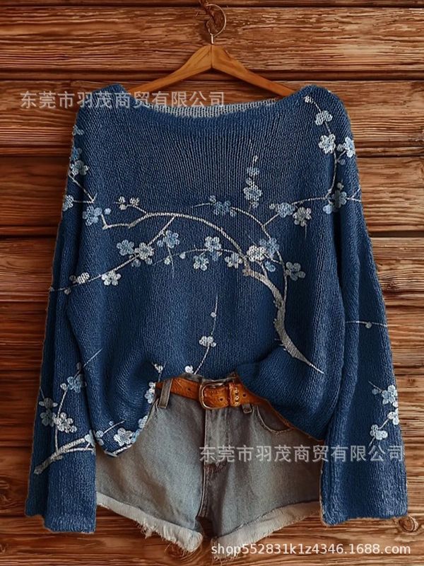 独立站新款高领卫衣仿毛衣 秋冬季碎花圆领宽松毛衣2|undefined