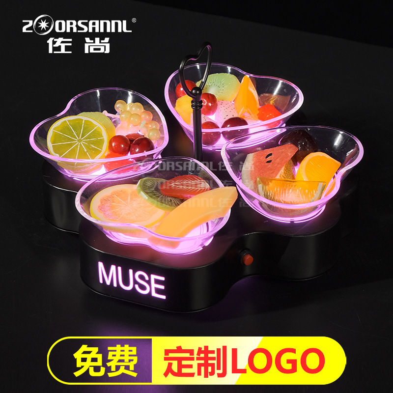 Zuochang nuevo bar luminoso snack placa KTV Mesa dedicada LED snack plato snack placa en forma de corazón plato de fruta estante