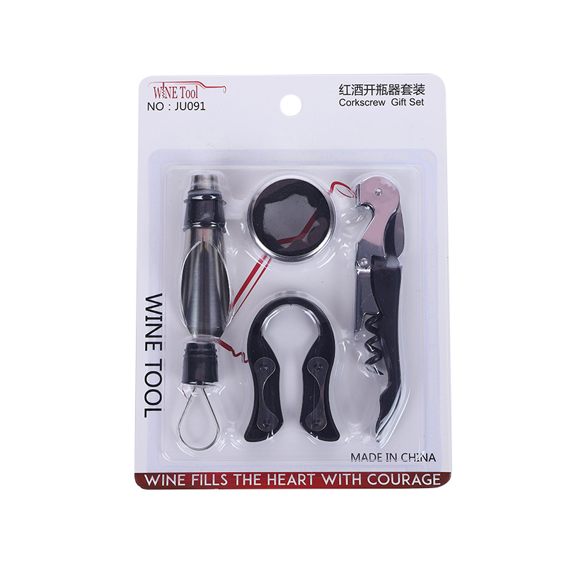 Creative Wine Tool Gift Set Red Sea Horse Bottle Opener Wine Stopper 5-Piece Set Wine Promotional Gift