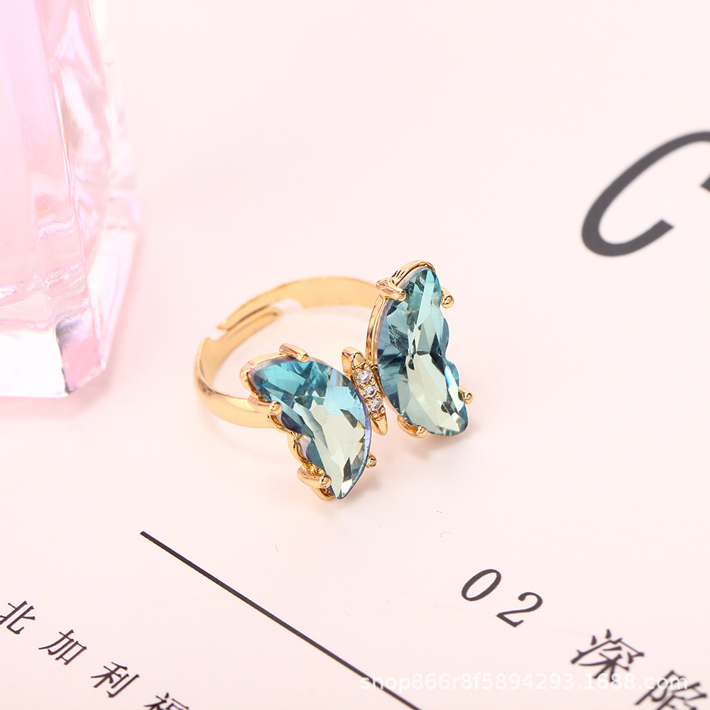 Venta caliente transfronteriza 18K oro real electrochapado circón mariposa anillo ajustable abierto personalidad femenina INS Mori pulsera