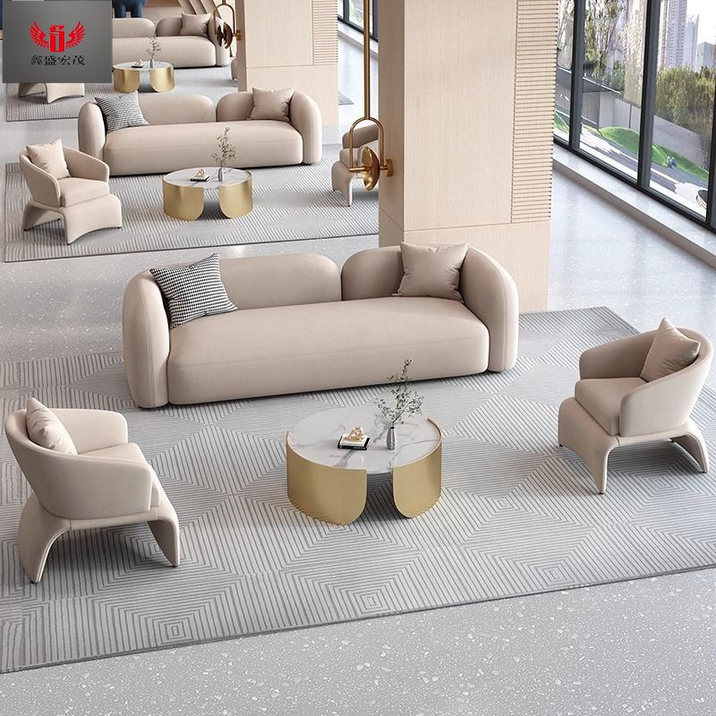 Oficina de ventas de estilo crema nórdico Negociación del vestíbulo del hotel Diseñador de alto diseño sofá redondo de arco alto combinado