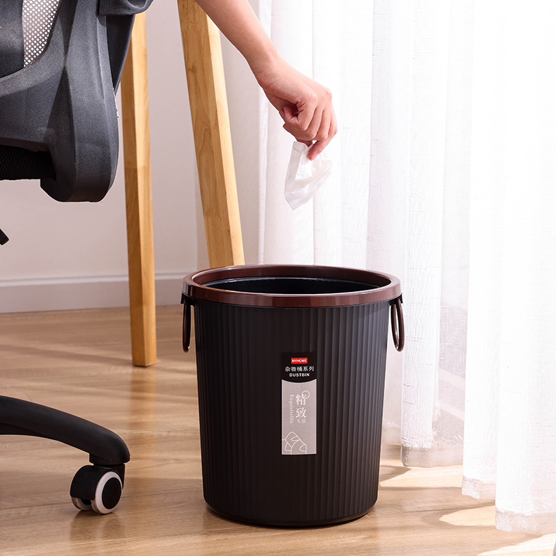 Black Portable Office Dining Room Double-Ear Trash Can Hotel Trash Bin Living Room Kitchen Paper Tube