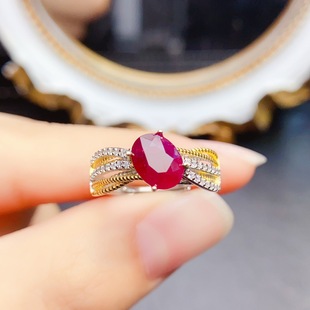 New natural ruby ring S925 silver inlaid main stone 6*8mm Joker net red explosions women's jewelry wholesale