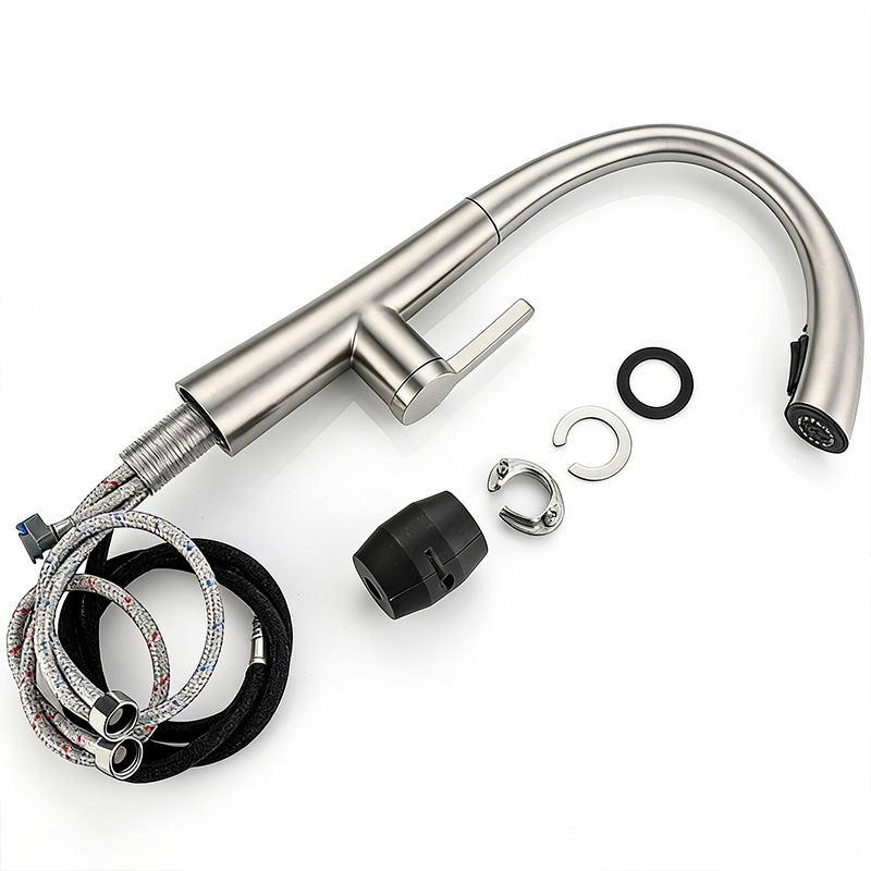 Grifo Extraíble de Cocina de Acero Inoxidable, Agua Fría y Caliente