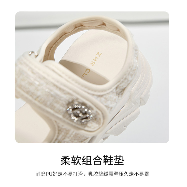 Sandal thể thao đế dày ZHR cho nữ, quai chữ V, khóa dán, chống trượt, đi biển mùa hè — G663 màu be chi tiết 12