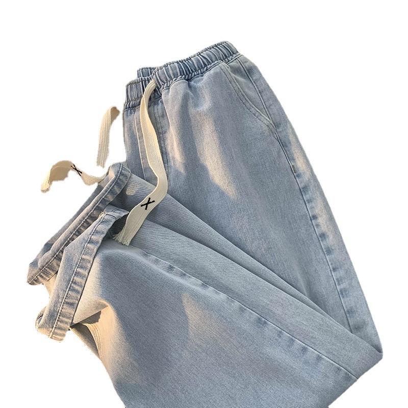 Pantalones vaqueros de los hombres lavados pantalones de mezclilla retro Pantalones rectos con cordón de otoño de los hombres pantalones casuales de talla grande