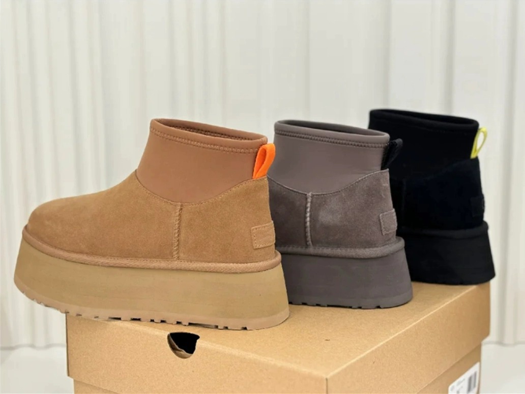 ShoeGlobe 2024 Nieuwe Mini Dip voor dames, winter dikke zool, hoogteverhogende schapenvacht, sneeuwschoen met fleecevoering, verdikte katoenen schoenen_voghion.com