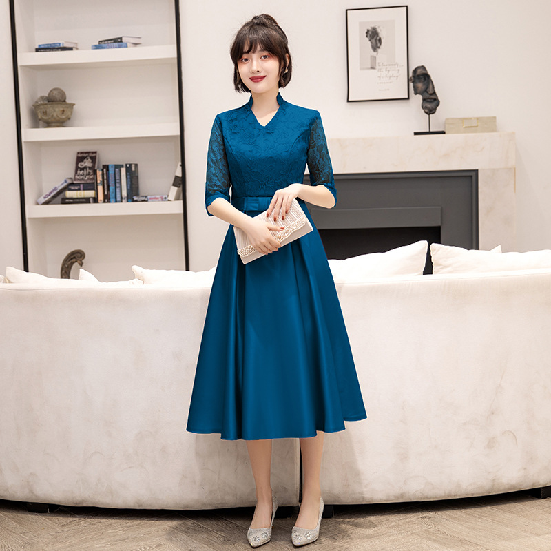 Vestido de Noche para Mujer, Estilo Banquete, 2025, Nuevo, Negro, Midi, para Estudiantes, Informal