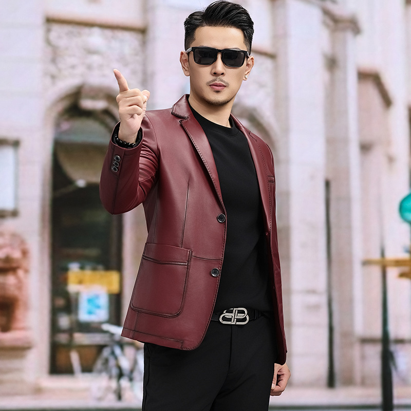 New Spring and Autumn Men's Genuine Leather Jacket Slim Fit Sheepskin Coat Business Commuter Men's Versatile Haining Leather Jacket