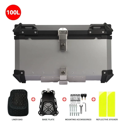 Motorcycle trunk, Universal 28L/32L/36L/45L/55L/65L/80L/85L/100L - 100l-flat-tail-boxsilver