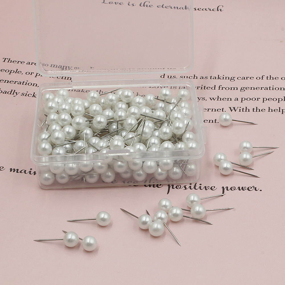 Amazon nuevo 100/200 piezas en caja de clavos esféricos blancos nacarados, clavos de fijación de papel de corcho decorativos
