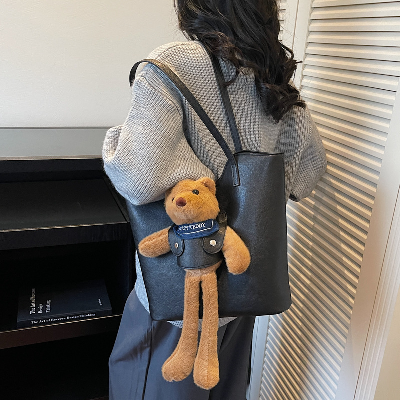 Caricatura lindo oso de peluche muñeca tote bolso de mano bolso de mujer 2025 nueva gran capacidad bolso de cubo de hombro
