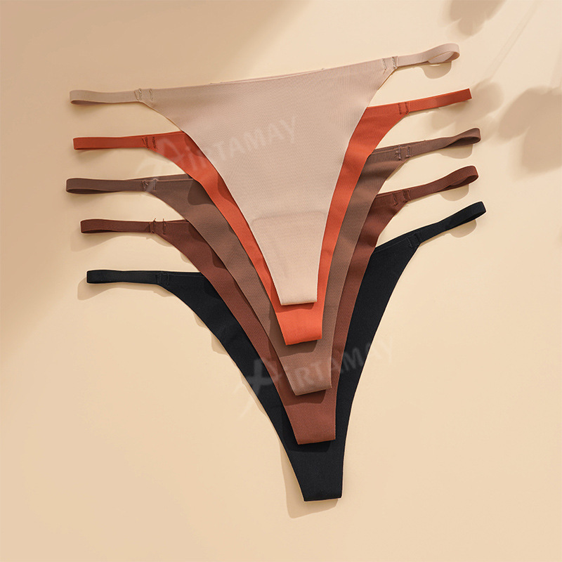 European and American Low-Waist Sports Yoga Cross-Border Sexy Ice Silk Panties for Women Seamless Panties One-Piece Thong T-Pants