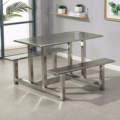 Stainless steel dining table and chairs school student factory canteen fast food table construction site restaurant canteen one-piece dining table and chairs combination