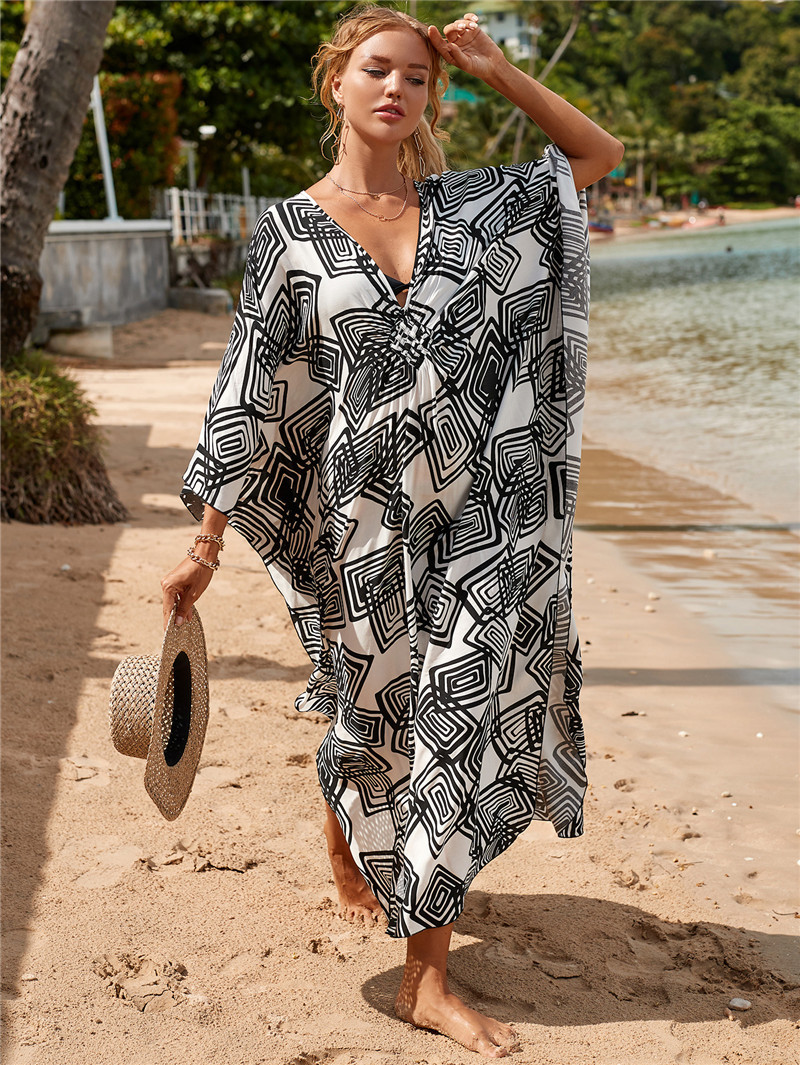 224g Weight Sunscreen Shirt Outerwear Type 3/4 Length Sleeve Sleeve Length Polyester Fabric Type Long Top Length V Neck Neckline Printing, Leopard Pattern Spring&Summer Season Women's Gender Vacation, Beach Style Women's Printing Leopard Vacation Beach Cover Ups 93