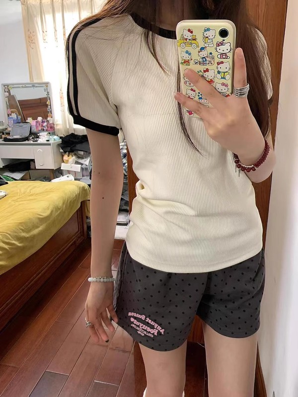 綿刺繍水玉カジュアルショーツ女性の夏の 2025 新しいハイウエストルーズ A ラインアメリカンスポーツワイドレッグホットパンツ|undefined