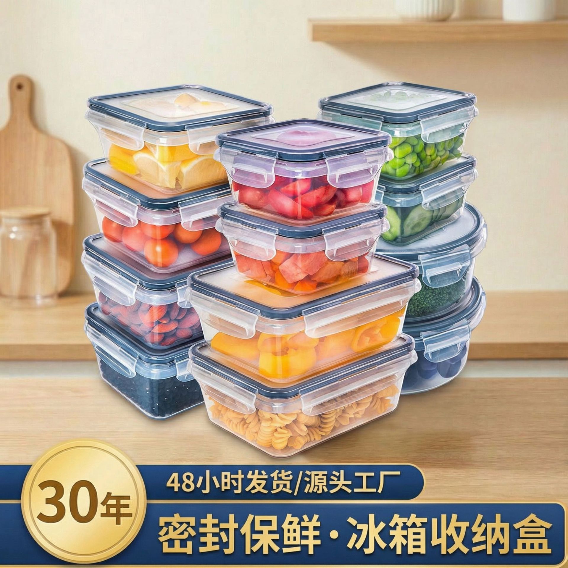 Lunch Box 12-piece Kitchen Fresh-keeping Box Microwave Refrigerator Storage Food Grade Plastic Kitchen Coarse Cereals Snacks Sealed Box