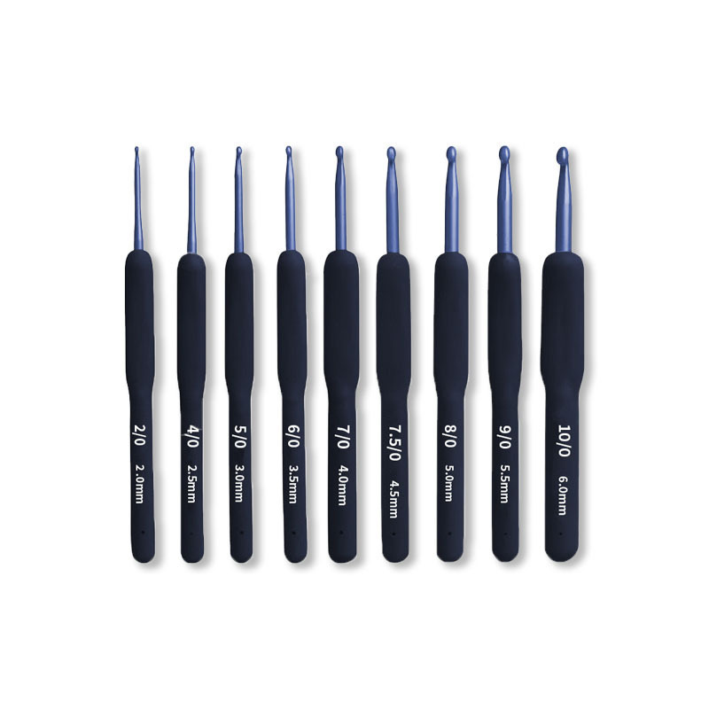 Nuevo producto transfronterizo Juego de ganchillo de mango suave azul Juego de ganchillo de aluminio de gancho azul 9 Juego de ganchillo de mango azul