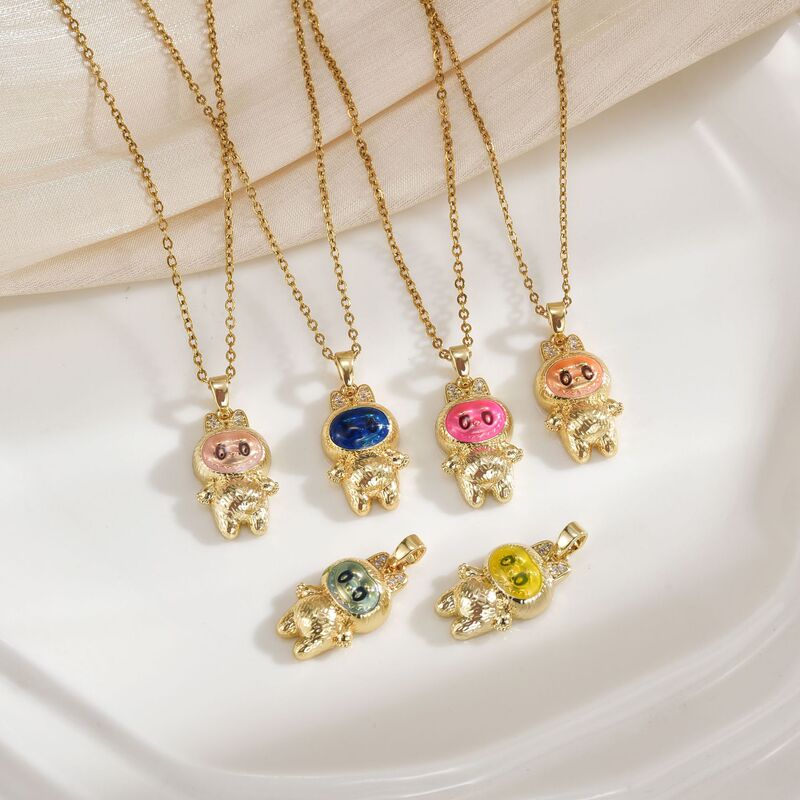 Cross-Border Popular Oil-Dropping Labubu Micro-Inlaid Zircon Color-Preserving Labubu Pendant Necklace Bracelet DIY Jewelry Accessories