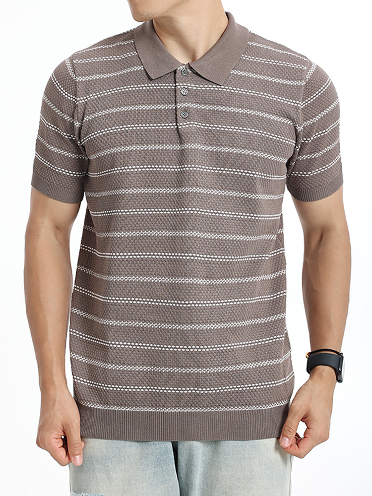 Europa y los Estados Unidos transfronterizos hombres rayas hielo tejido polo camiseta de manga corta de negocios casual alto sentido camiseta de Paul camiseta superior