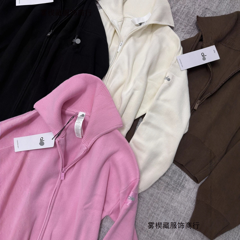 Aze Studio Alo New Women's Zip-Up Cardigan Jacket Solid Color Loose Casual Short Sweatshirt