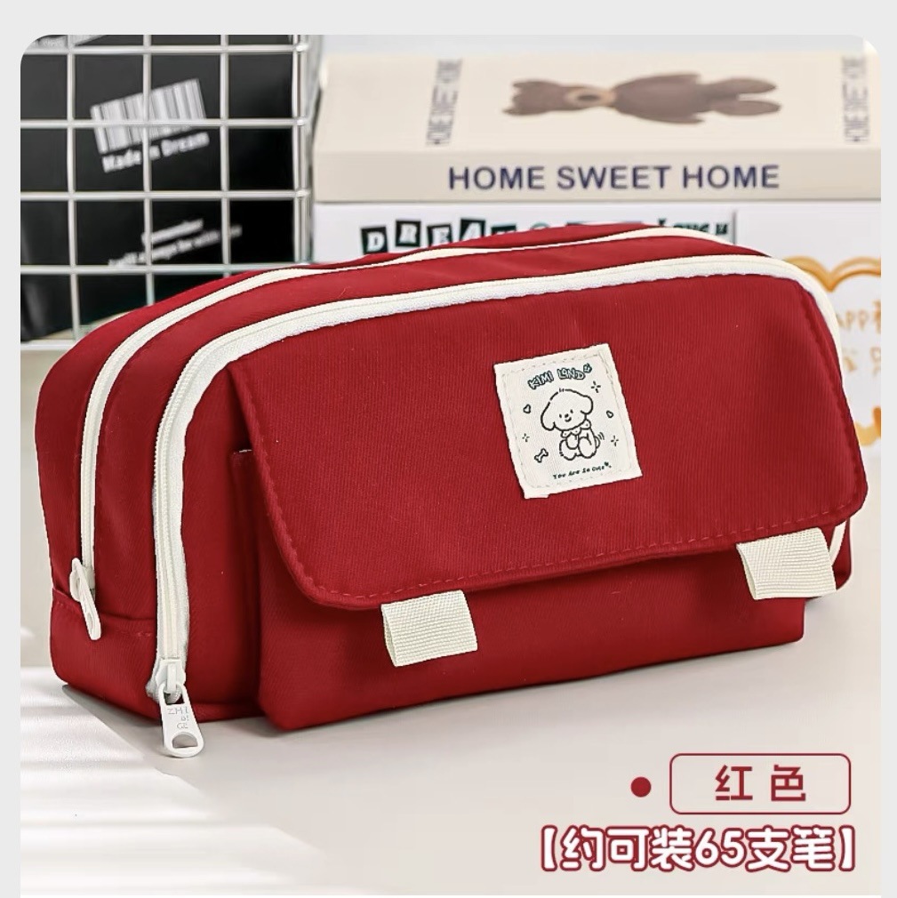 Lindo estuche para lápices para cachorros de alto valor, caja de lápices de doble capa de gran capacidad y resistente a la suciedad, bolso de papelería de alta calidad de lona de viento simple