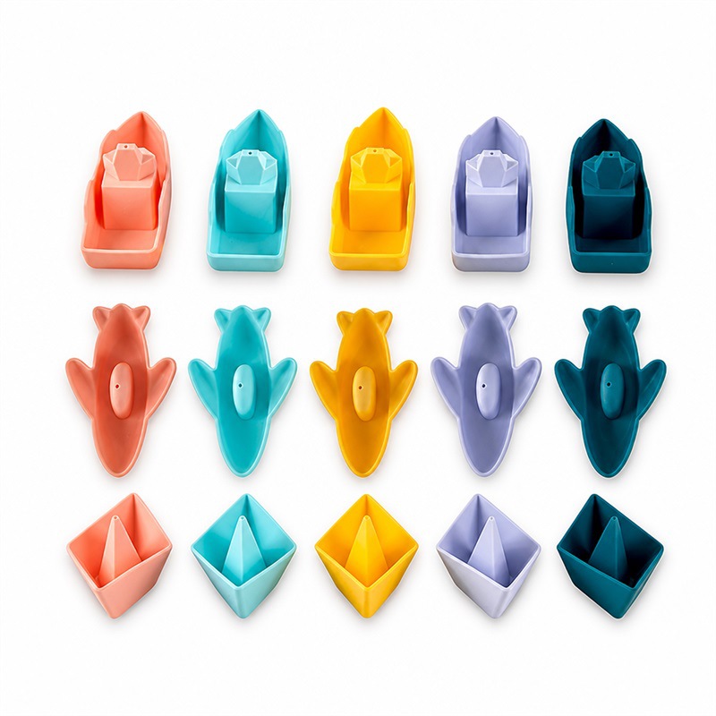 Juego de Juguetes de Baño para Bebés de Silicona de Grado Alimenticio Apilables y Flotantes para Baño