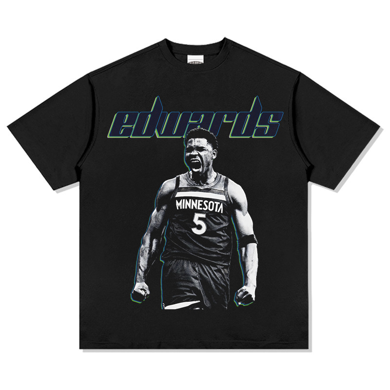 Edwards American Star camiseta de calle hip-hop marca de tendencia impresión retro hacer viejo lavado pesado suelto manga corta