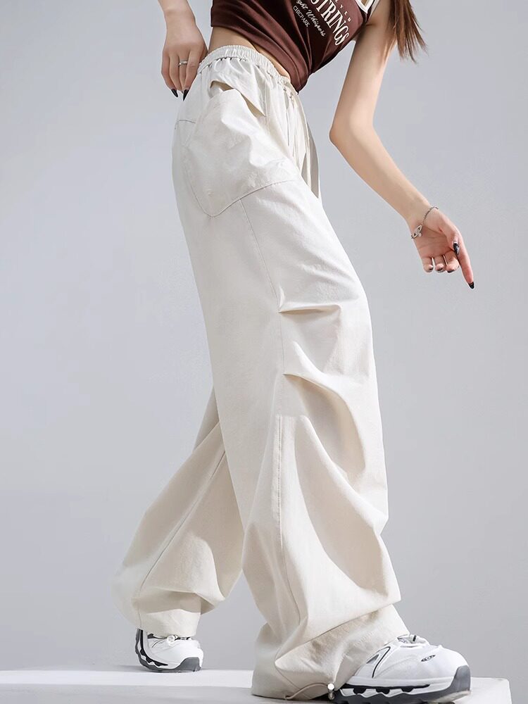 Quần culottes nữ ống rộng cạp cao chất liệu băng lụa mềm rủ — Quần trắng 99