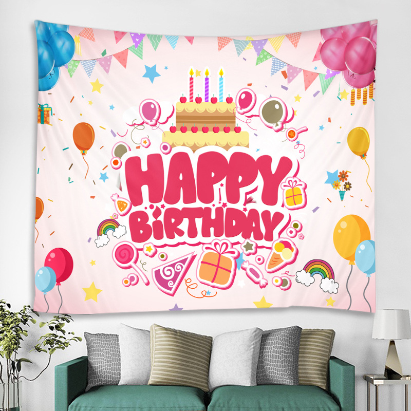 生日背景布新款ins风拍照网红挂毯儿童卡通宝宝生日快乐装饰挂毯