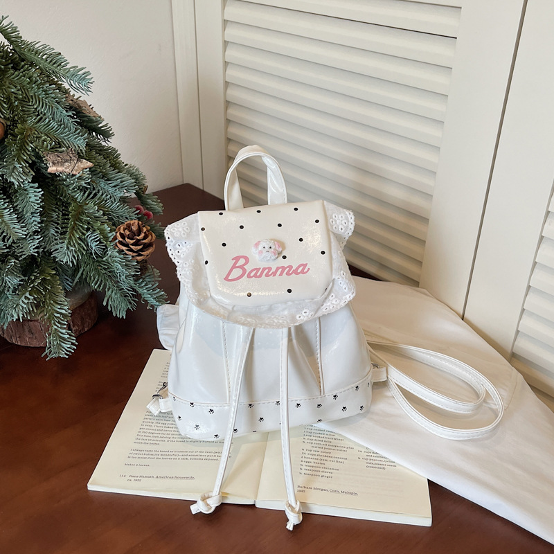 Coreano ins caricatura perrito mochila mujer diseño pliegue de encaje mochila de estudiantes lindas mochila