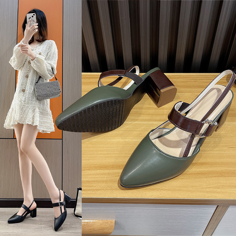 2025 Shoes Spring New Pointed Simple Buckle Niche Women's Design Closed Toe Chunky High Heel Sandals_vogvips.com