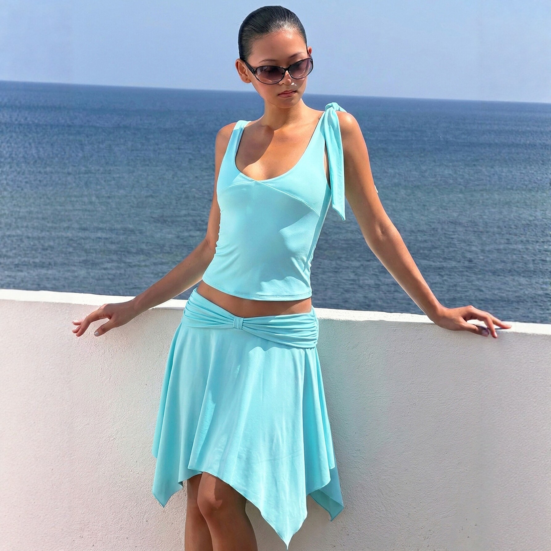 2026 New Foreign Trade European and American Women's Fashion Elegant Solid Color Slim-Fit Vest with Waist-Cinching Ruffled Skirt Set for Women