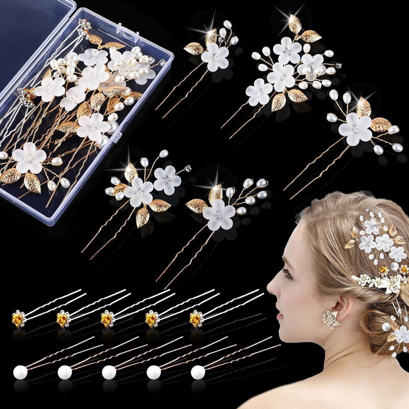 真珠のU型のヘアピンのヘアピンのビーズの花の髪とフォークの髪のドリルの花嫁の髪の花のフォークのU型のヘアピンの女性|undefined