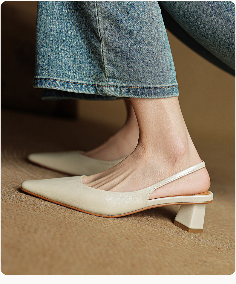 Sandal cao gót nữ hở mũi gót thô 4 cm, phong cách Hàn Quốc, đi làm — đen chi tiết 9