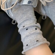 芭蕾风堆堆袜子女夏薄款波点中筒袜网眼透气夏天卷边镂空灰色长袜