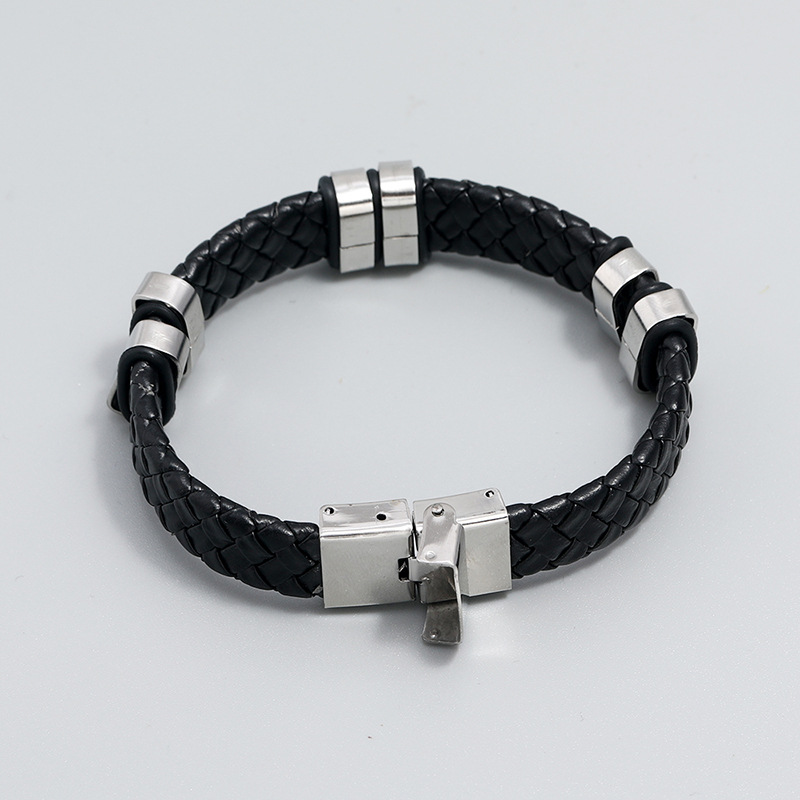 Simple woven stainless steel leather bracelet menu0027s jewelry bracelet