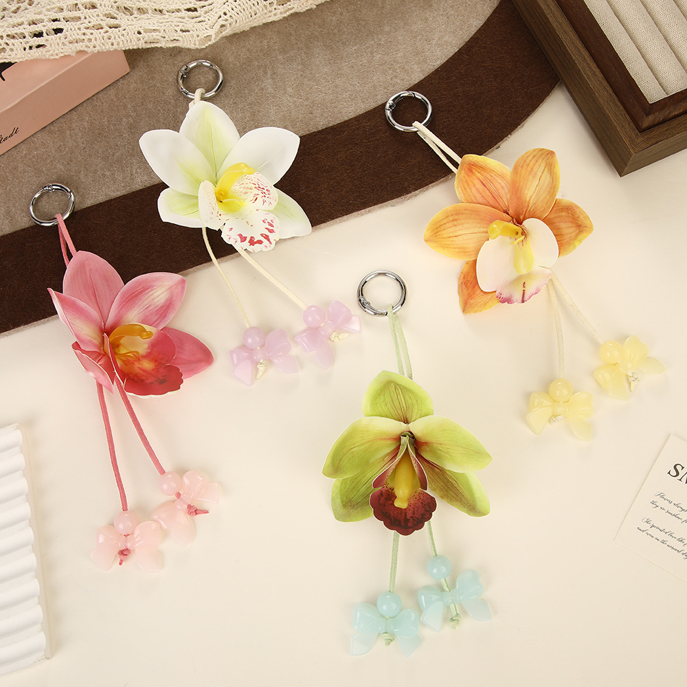 Forest-Style Fresh and Simple Film-Style Phalaenopsis Orchid Keychain Bag Pendant Holiday Style Fashion Artificial Flower Gift Box Doll Pendant