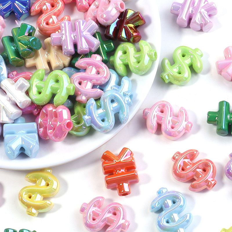 Acrylic RMB dollar symbol loose beads plating UV bright color currency money symbol loose beads diy beaded material