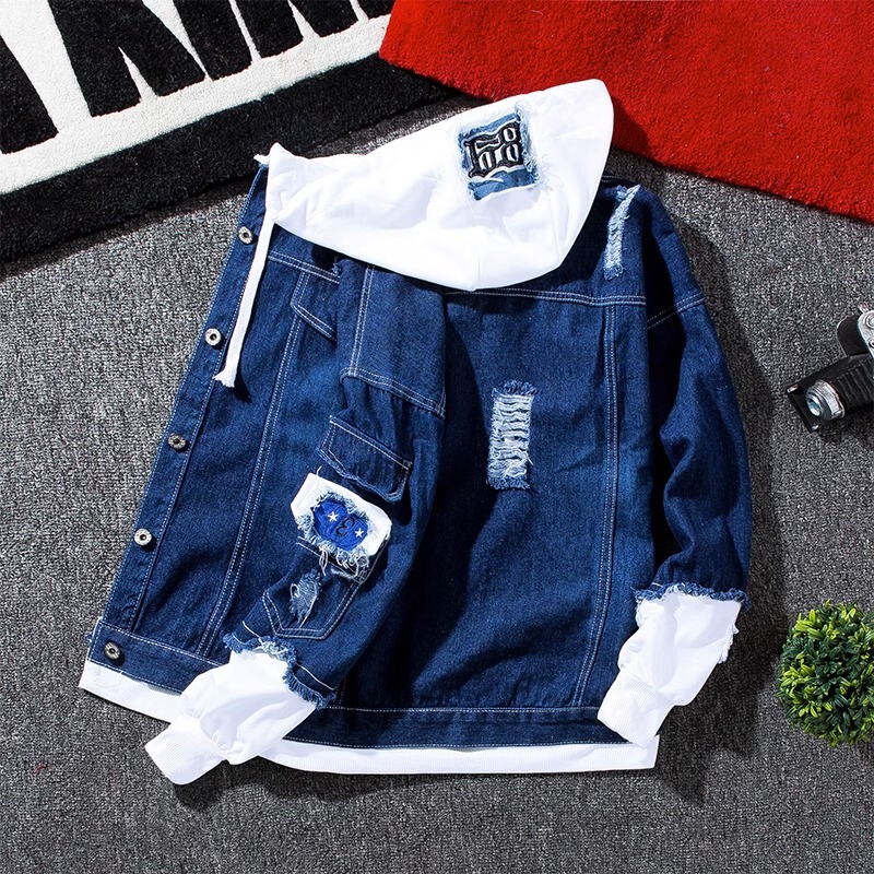 Spring and Autumn New stitching Denim jacket men's Korean-style fashion brand casual baseball uniform all-matching couple jacket