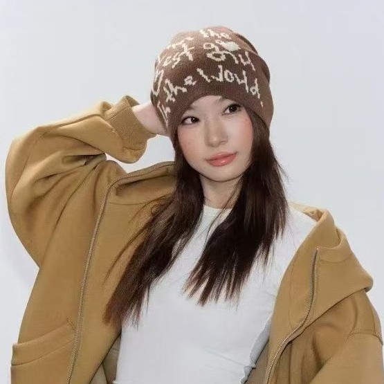 小众英文字母提花针织帽个性街头潮酷百搭时髦套头帽情侣护耳冷帽|undefined