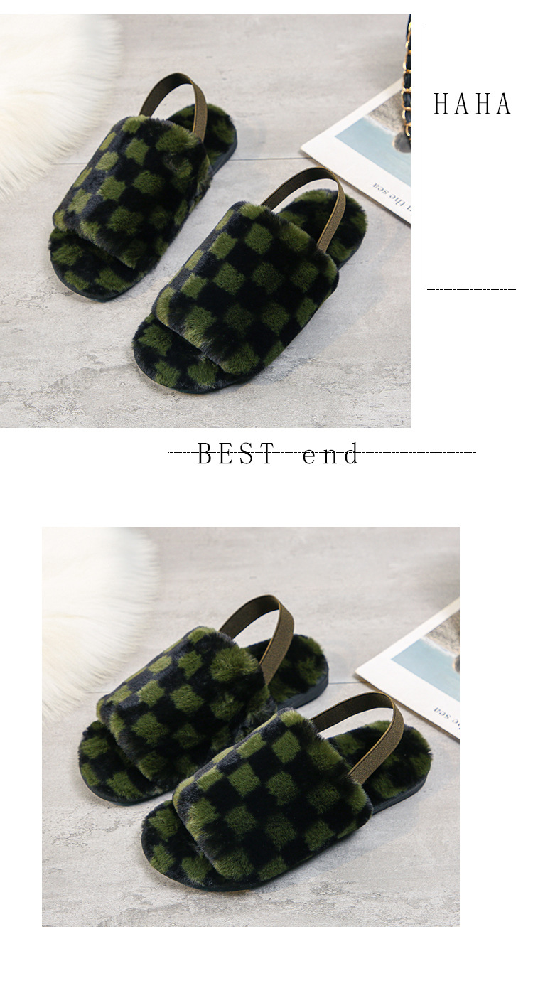 new plaid  plush slippers   NSPE36509