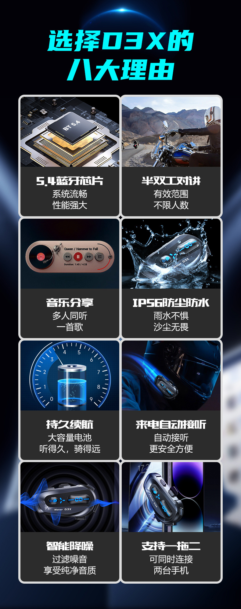 D3 D3X Cross-Border New Global Positioning Helmet Bluetooth Headset Long-Lasting Battery Life Waterproof Motorcycle Helmet Headset