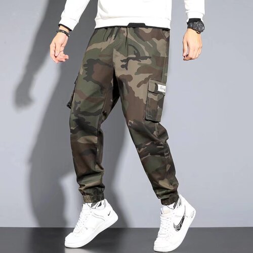 Men's Loose Straight Leg Cargo Pants Autumn/Winter Version Korean Style Tied Pants Casual Trouser Mid Waist Trendy