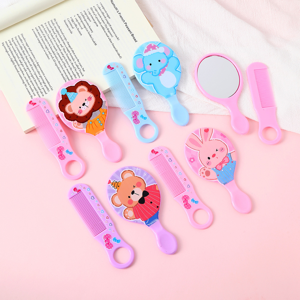 New Cross-Border Cartoon Makeup Mirror and Comb Set, Cute Portable Beauty Mirror and Comb for Children, Small Gift, Wholesale