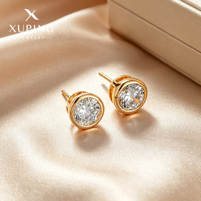 Xuping aleación de cobre chapado 18k color geometría pernos de orejas redondas de moda simple estilo retro viaje diario fácil de montar orejas