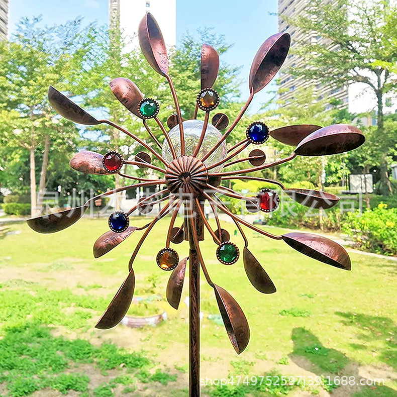 Outdoor Solar Wind Spinner Wrought Iron Windmill Decoration Garden Courtyard Lawn Garden Decoration