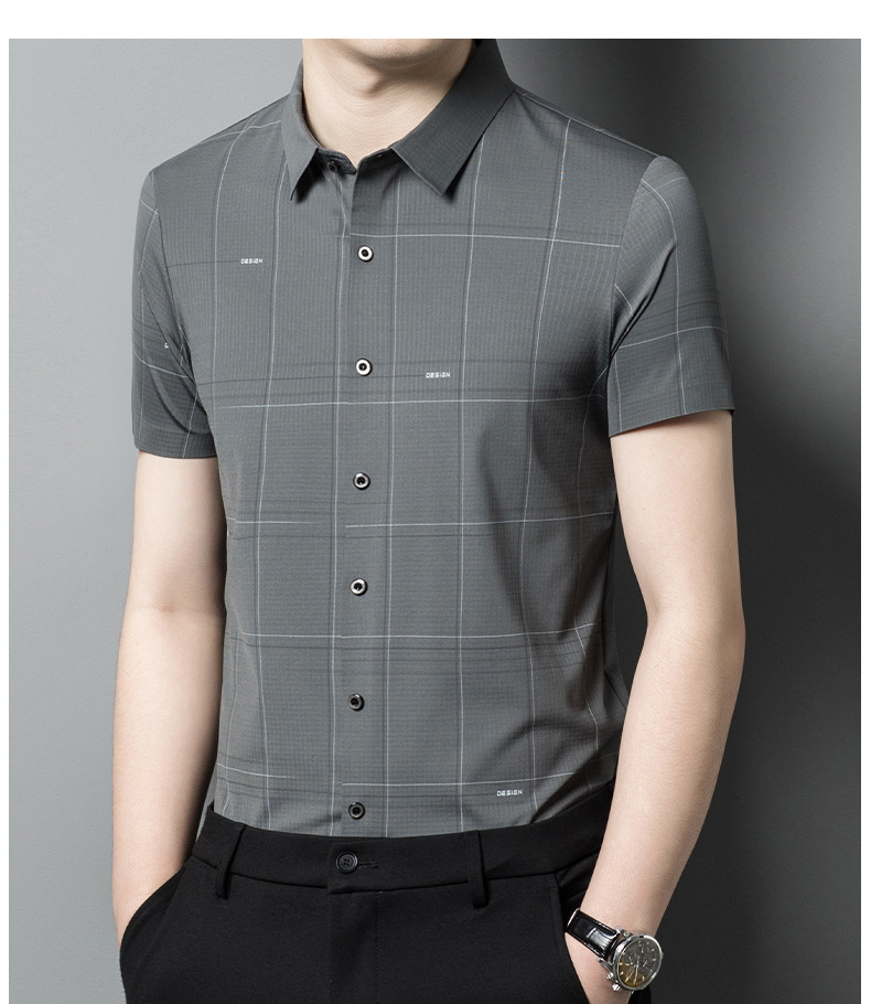 2024 sommer Hemd Licht Reife Casual Check Kurzen ärmeln Atmungsaktive Bequeme Flip Kragen Gedruckt männer Strickjacke_voghion.com